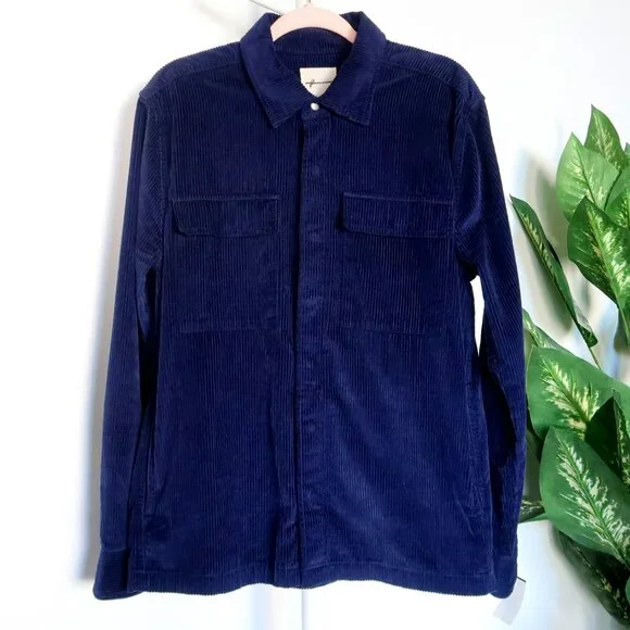 American Eagle Blue Corduroy Oversized Button Up Long Sleeve Trucker Shirt M - Picture 7 of 7